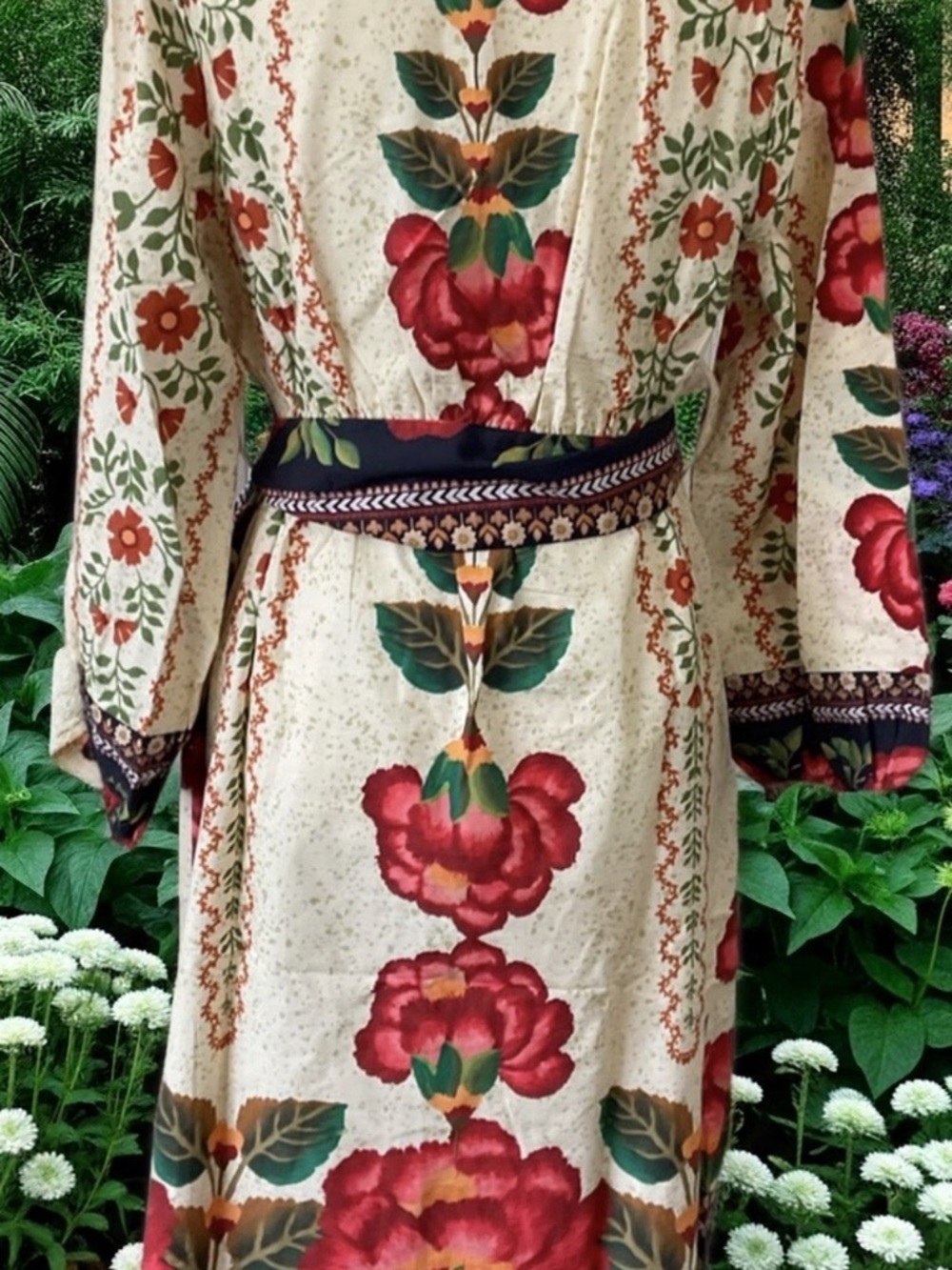 Celina Moon Floral Belted Cotton Shirt dress - sz NWT- LG-- floral bohemian - Picture 3 of 9